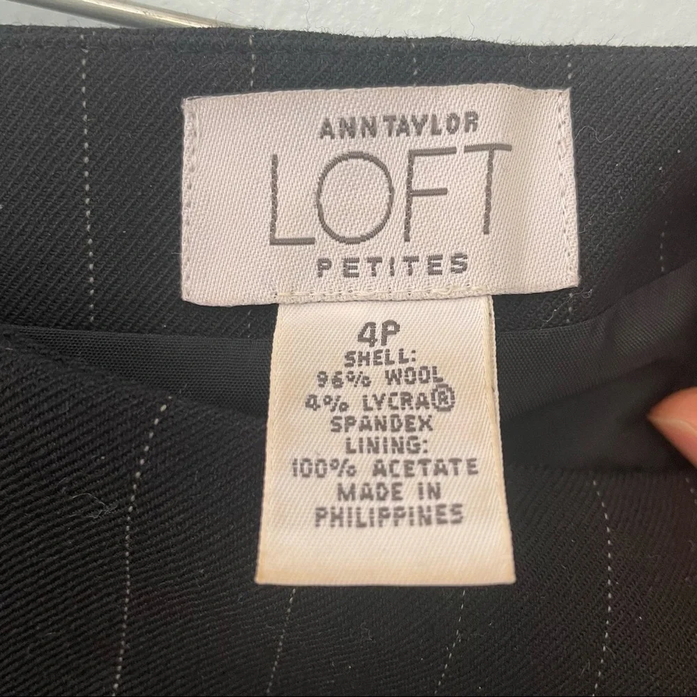 Ann Taylor Loft Wool Black Pinstripe A-line Midi Skirt